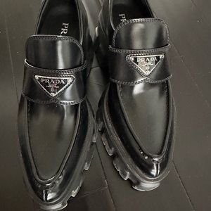 Prada monolith pointy brushed loafers, worn once. Sold out in store and online!